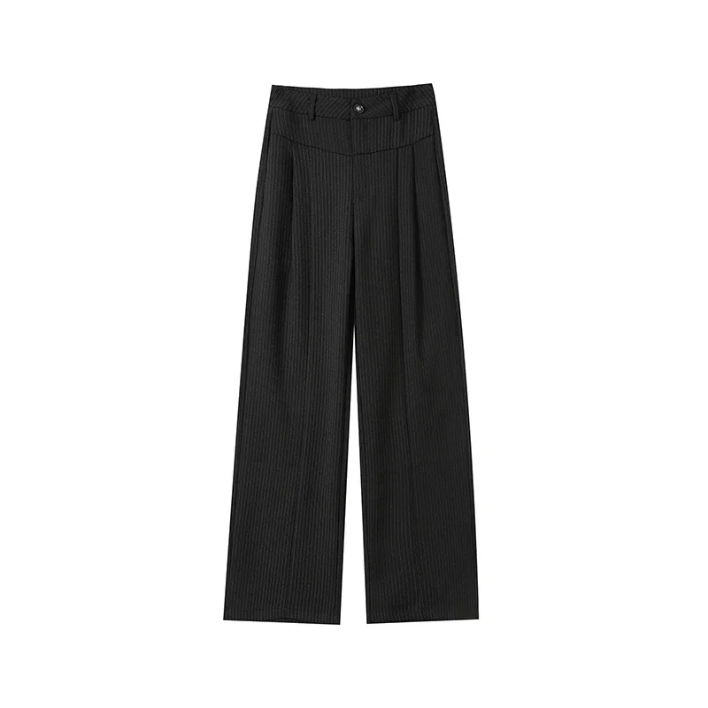 Pantaloni a gamba larga da donna a righe eleganti autunnali 2024 Nuova primavera a vita alta pantaloni dritti larghi casual tasche femminili