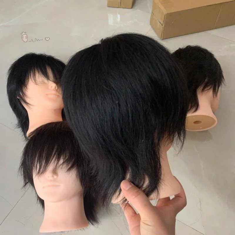 [W] Real Human Hair Mannequin Head Short Black Hair Perfect For Barber Training Practice Beauty Styling Tool