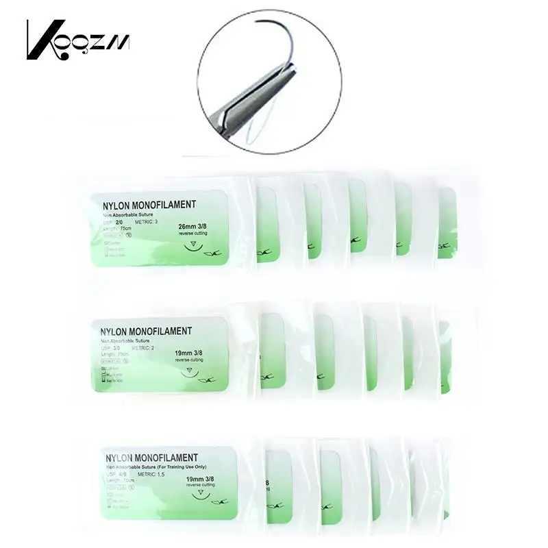 6pcs 2/0 3/0 4/0 Needle Suture Nylon Monofilament Non-injured Suture Medical Thread Suture For Medical Surgical Suture Too