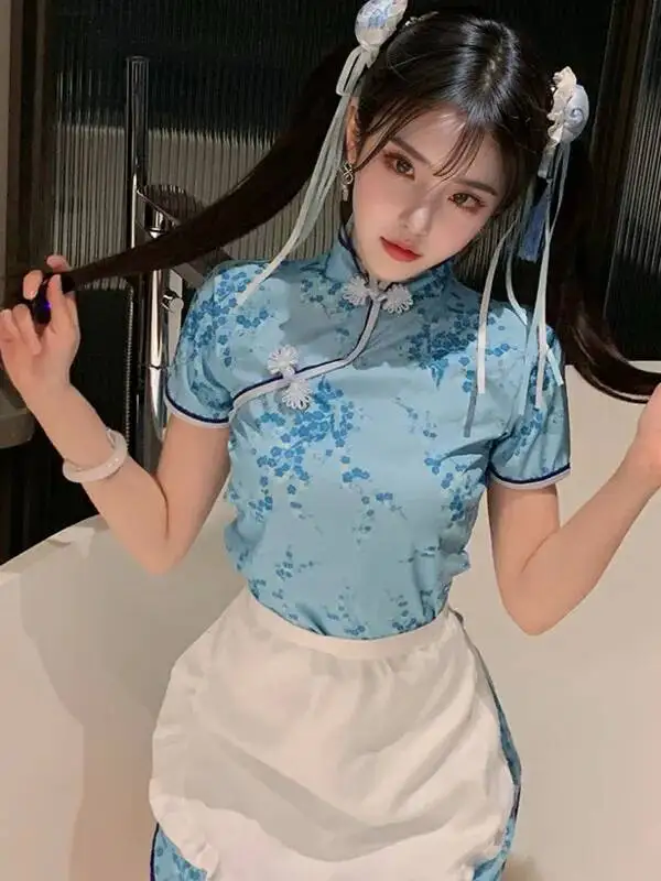 Summer fashion women\'s clothing ethnic style sweet and cute round neck button kangaroo pocket decoration elegant sexy dress FTYG