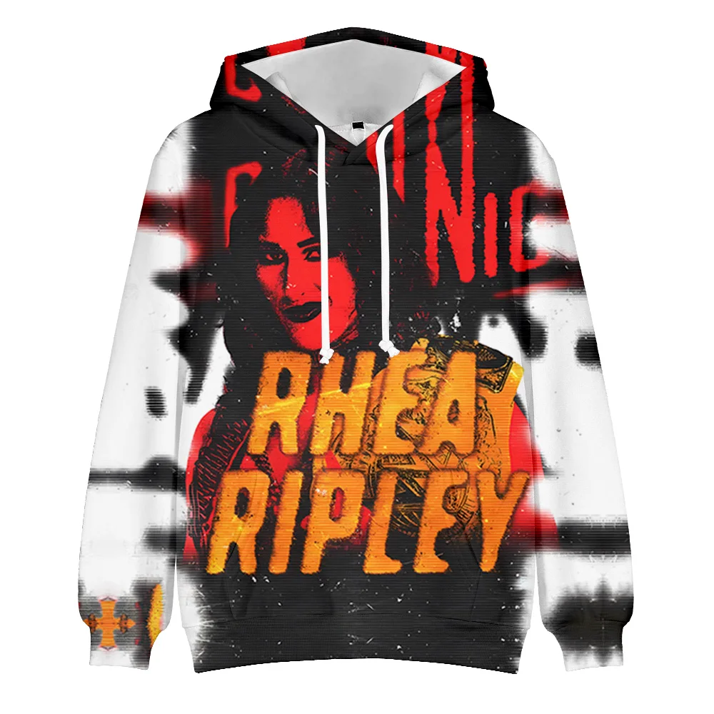 بلوفرات Rhea Ripley Merch بغطاء للرأس للنساء والرجال موضة غير رسمية على طراز الهيب هوب بلوزات جديدة بأكمام طويلة