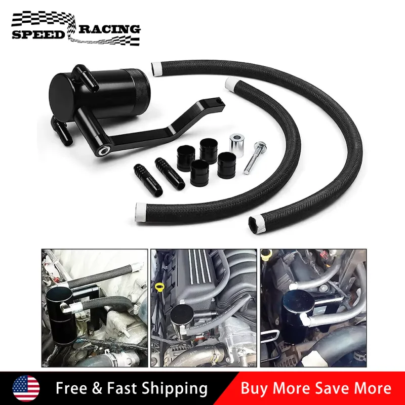 

Durable Billet Metal Oil Catch Can Kit For 2011-2021 Dodge Charger Challenger Chrysler 300 6.4L Black Red OCC-1056