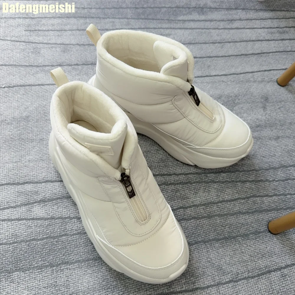 2025 Winter New Women's Snow Boots Thick Sole Heightening Plush Warm Ankle Boots Front Zipper Sport Style Winter Short Boots