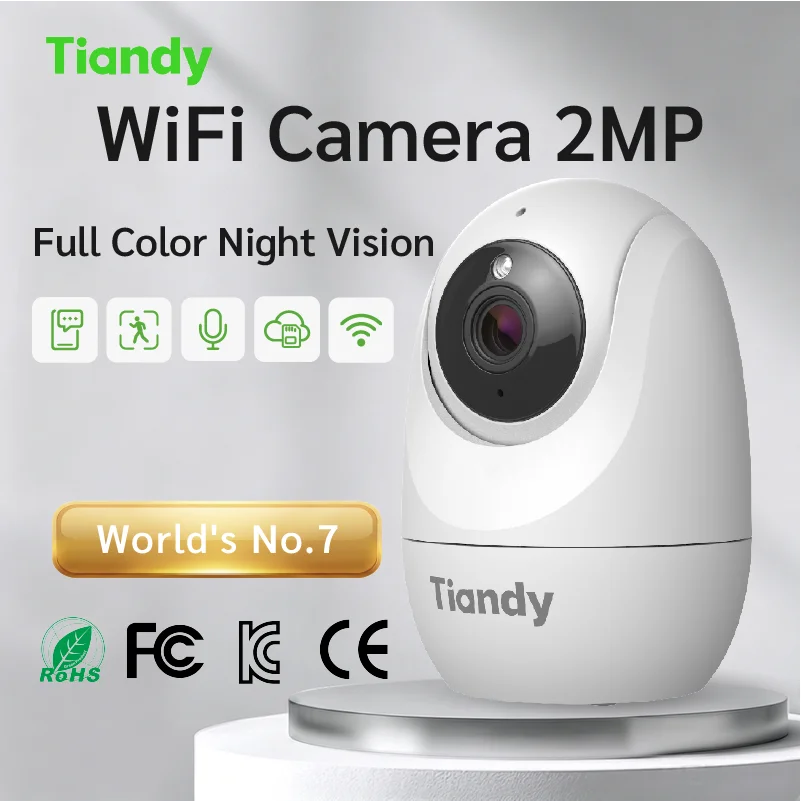 Tiandy 2MP Security Camera Indoor WiFi Night Vision Human Detection Two-way Audio Cloud Storage for Baby Elderly Pet Monitor
