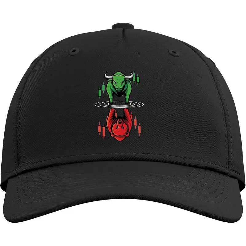 Stock Market Bull Bear Reflection Day Trader Investor Adjustable Baseball Hat