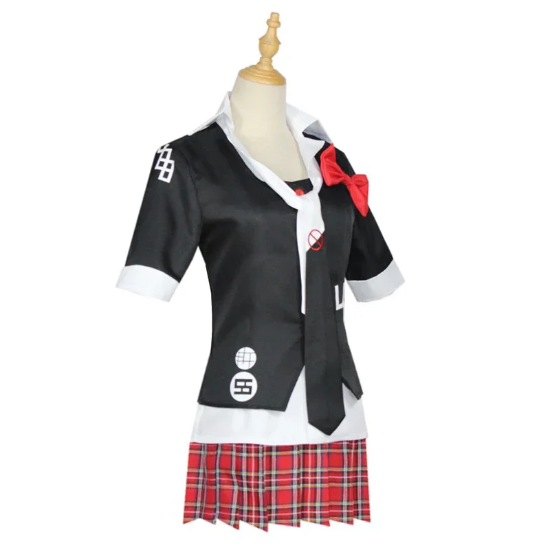 Enoshima Junko Danganronpa Cosplay Costume Student JK Skirt Uniform Halloween Cafe Work Outfit Red Nail Sticker Wig Set Clothing