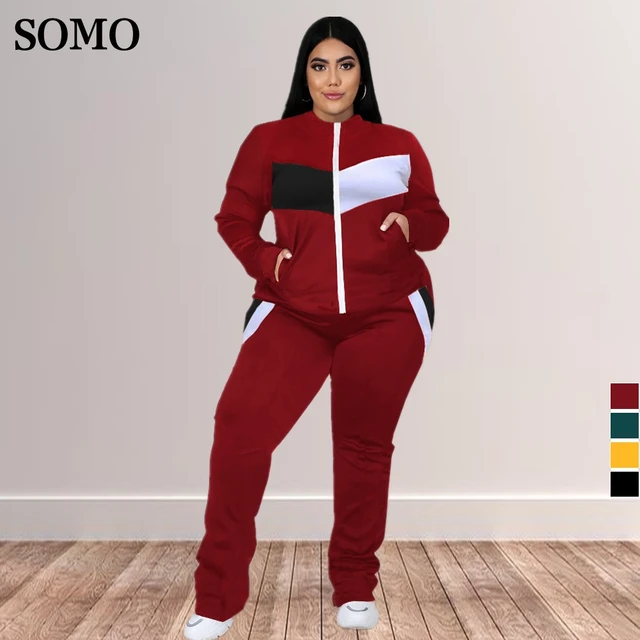 Jogging Sets Tracksuit Women Pants Suits 3xl 4xl 5xl Sexy Patchwork Street Wear O Neck Zipper Top Plus Size Clothing Wholesale AliExpress