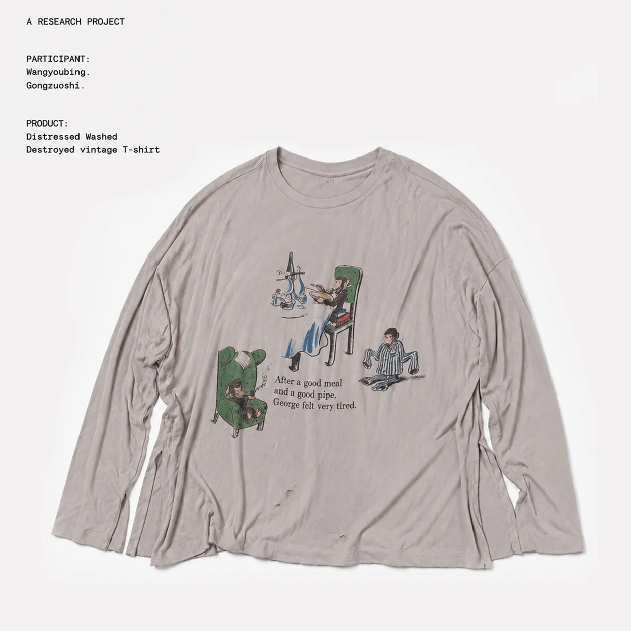 Wang Studio Dark Retro Washed Long Sleeve T-Shirt Men Women Early Autumn Vintage Comic Weathered Feel Cotton Loose Fit round ...
