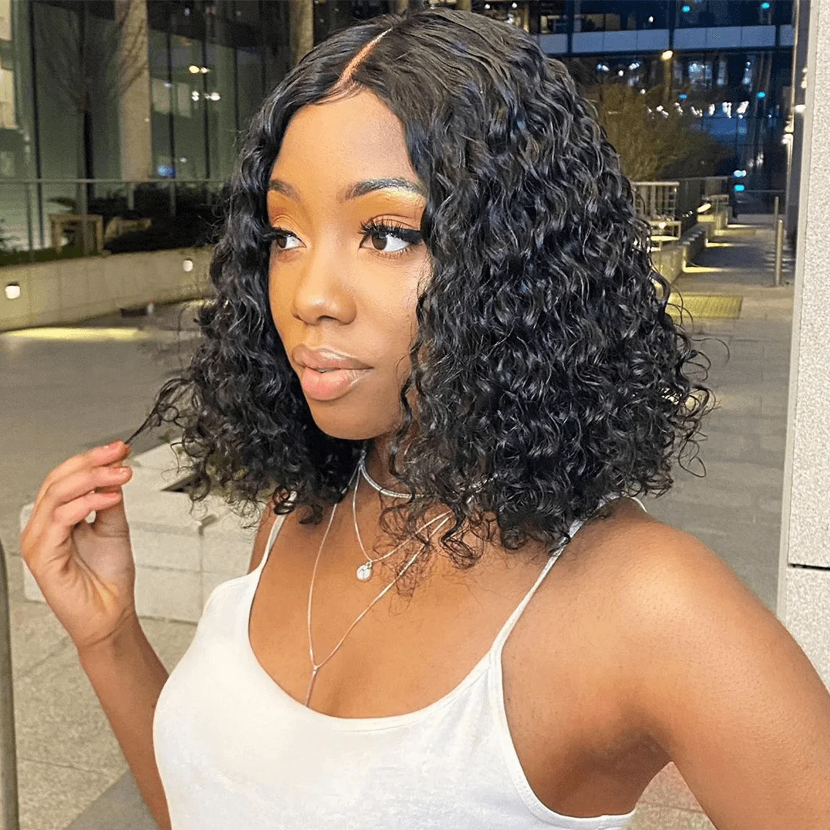 

Curly Bob Wig Human Hair 12 Inch Glueless Lace Front Wigs Pre Plucked for Black Women 180% Density Kinky Curly Bob Lace Frontal