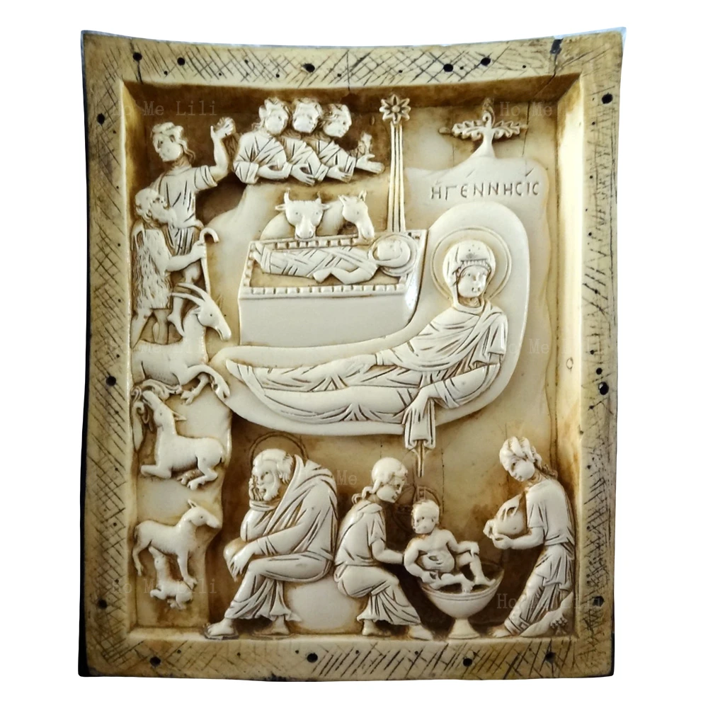 Medieval Byzantine Ivory Icon Jesus Nativity The Enthroned Mother Of God Tapestry By Ho Me Lili For Livingroom Wall Decor