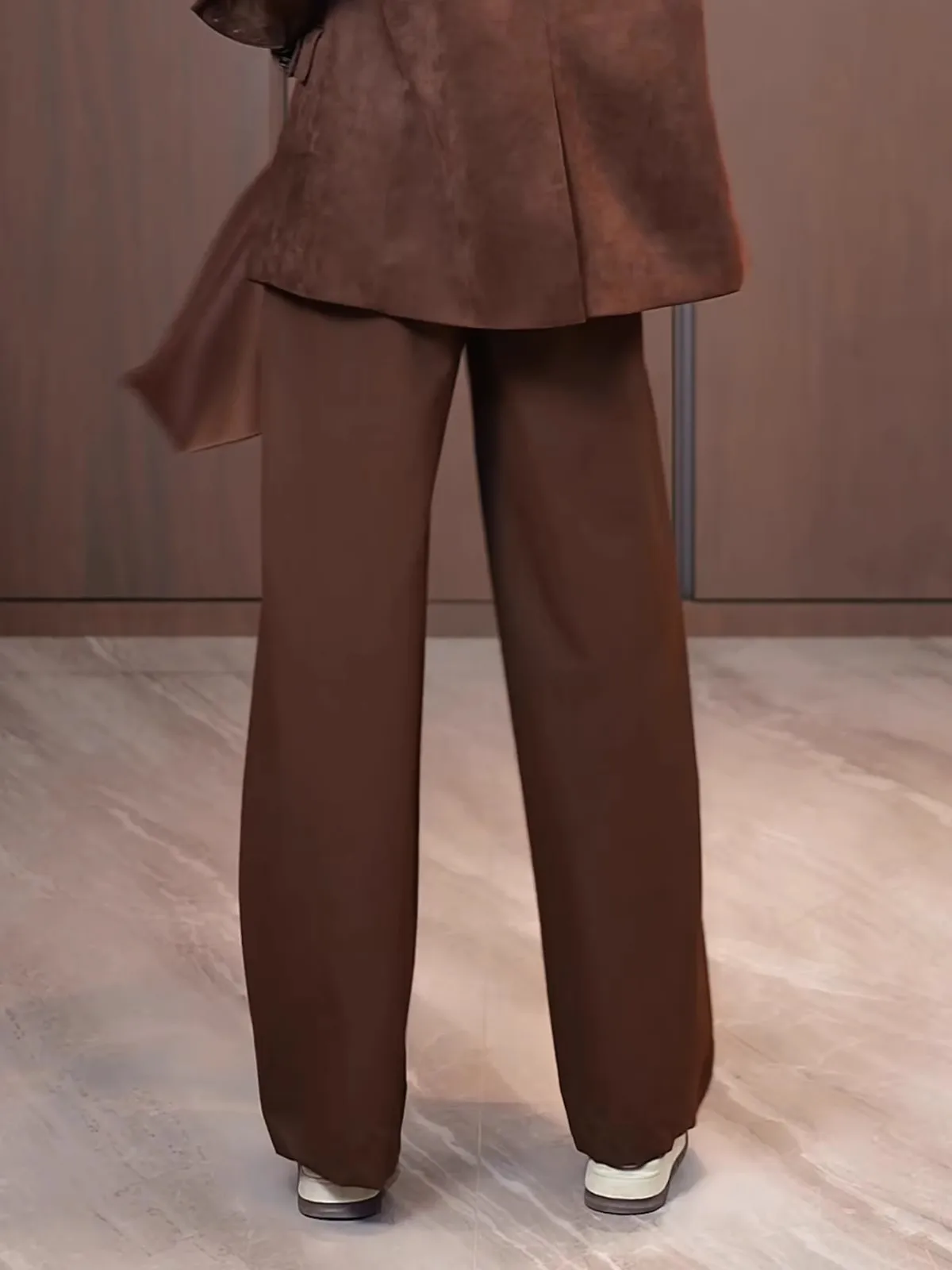 ブラウンワイドレッグスーツパンツハイウエストレディースファッショナブルスリムカジュアルストレートレッグパンツ2025年秋新作