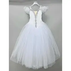 White Ballet Dance Tutu Leotard Girls Women Dancewear Costume Velvet Top Long Tulle Skirt Ballerina Fairy Party Costumes Adults