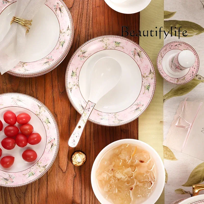 WER X Luxury Dining Room Dinnerware Sets Home Christmas Kitchen Bone China Dinnerware Plates Guests Bajillas De Cocina Dinner Se