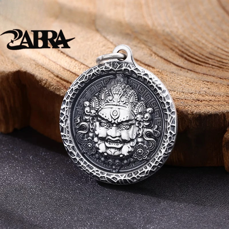 ZABRAs925 Silver Ethnic Style Guochao Retro Yellow God of Wealth Pendant Tibetan Popular Men's Round Brand Lanyard Pendant