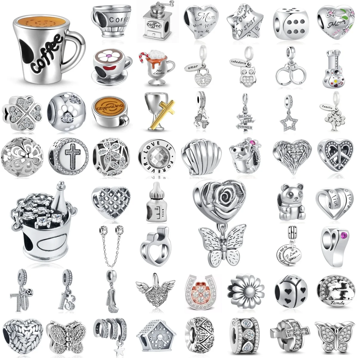 New 925 Silver White Series Coffee Cup Dice Love Daisy Talisman, Suitable for Original Bracelet European Women's Pendant Gift
