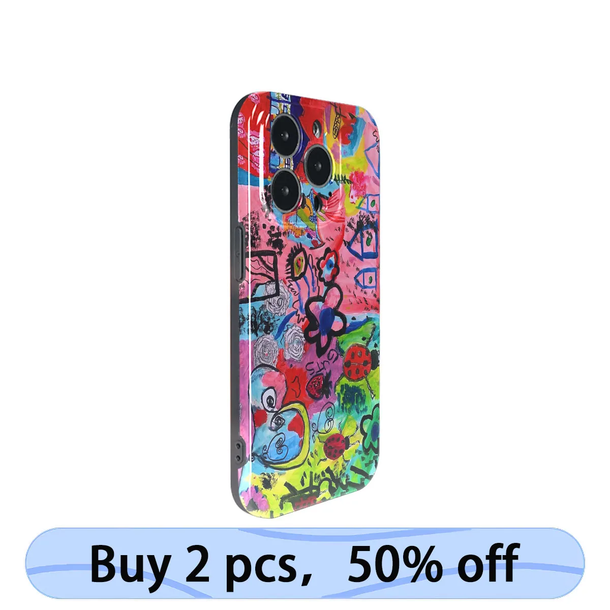 Coque iPhone Art Phone Case Graffiti Naiive Drawing Contrast Color Lady Bugs for iPhone 15 14 13 12 11 Pro Max Plus IMD 2 in 1