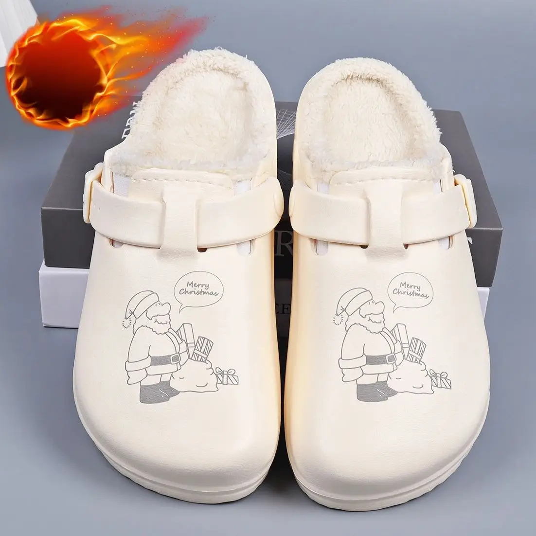 Christmas Women Fluffy Slippers Winter Indoor EVA Thick Sole Anti-Slip Warm Chef Shoes Unisex Slides For Any Occasion Wear - Image 6