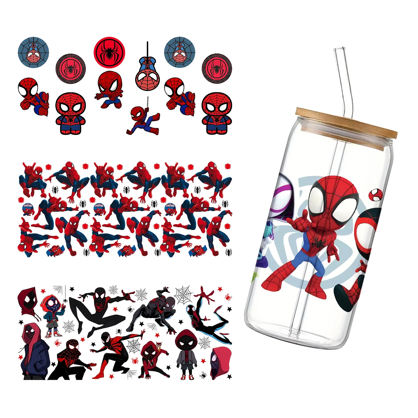 Cartoon Cute Disney Spider Man Pattern UV DTF Sticker Waterproof  Decals For 16oz Glass Cup Wrap Stickers