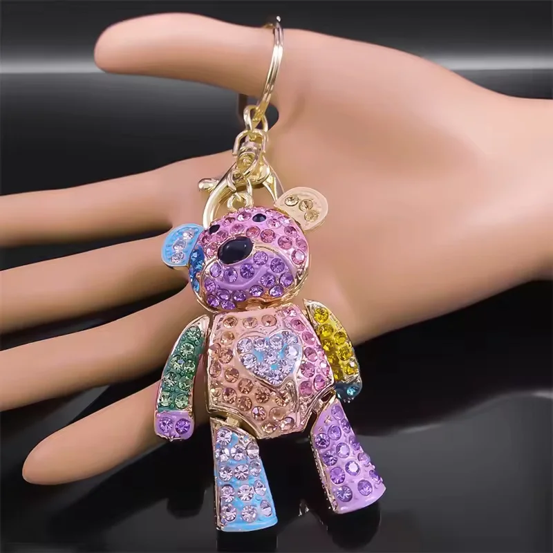 Kawai doce colorido cheio de cristal grande urso chaveiro liga strass moda saco acessórios chaveiro jóias presente por atacado