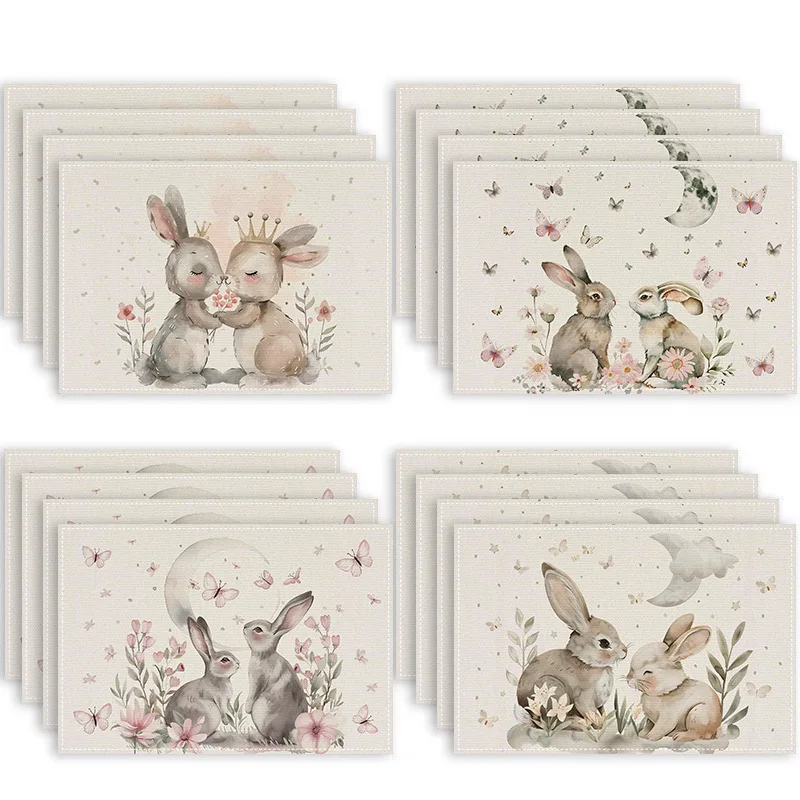 4 Pieces Placemat Easter Linen 45x30cm, Happy Easter Decorations for Dining Room Kitchen Cafe Home Indoor Bar Party