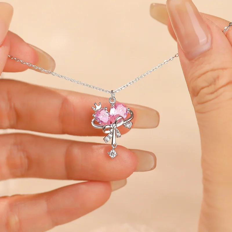 Original Star Sweetheart Necklace Female with Hearts Zircon Bow Pendants925Sterling Silver Clavicle Chain Light Luxury Fairy Sty