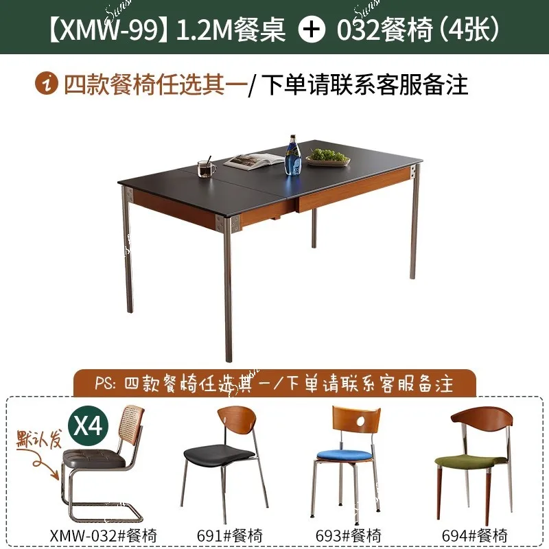 Nordic medieval retractable rock slab dining table solid wood foldable small apartment dining table