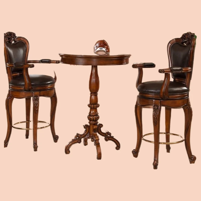 European leather bar chair American solid wood simple home high balcony bar counter