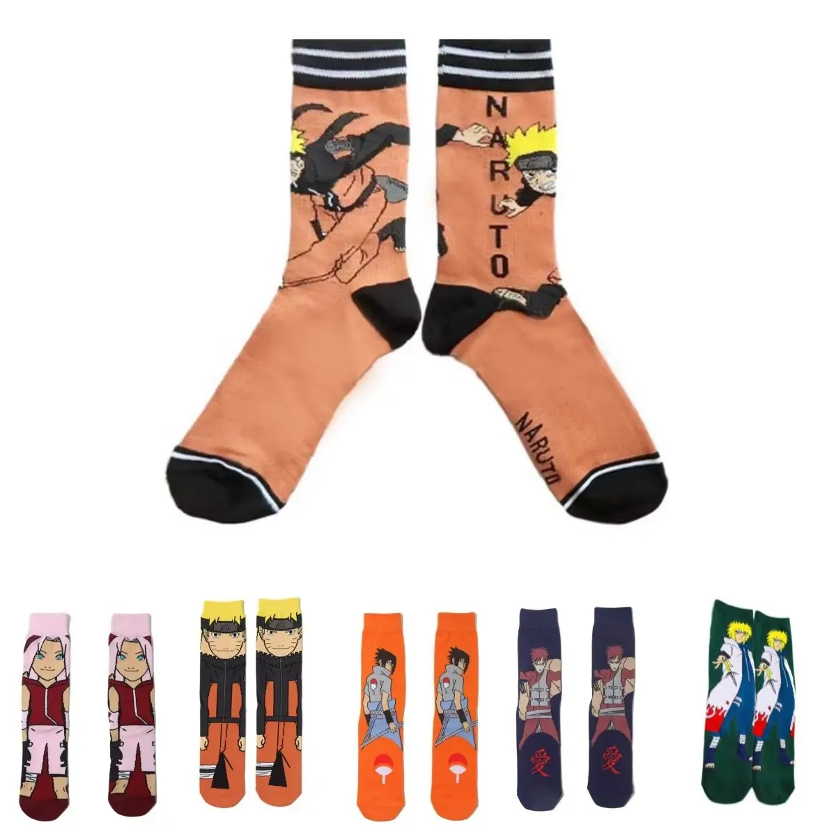 NARUTO Naruto Fans Must-Have: Vollständige Charakter-Cartoon-Kniestrümpfe – Naruto / Sasuke / Gaara – Japanischer Anime, trendig, vielseitig, lang