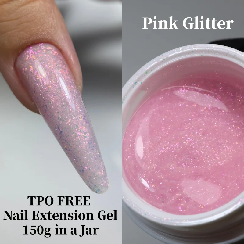 MSHARE 150g Pink Glitter Builder Nails Gel UV/LED Self Leveling TPO Free Nail Extension Gel Nail Construction Salon Volume