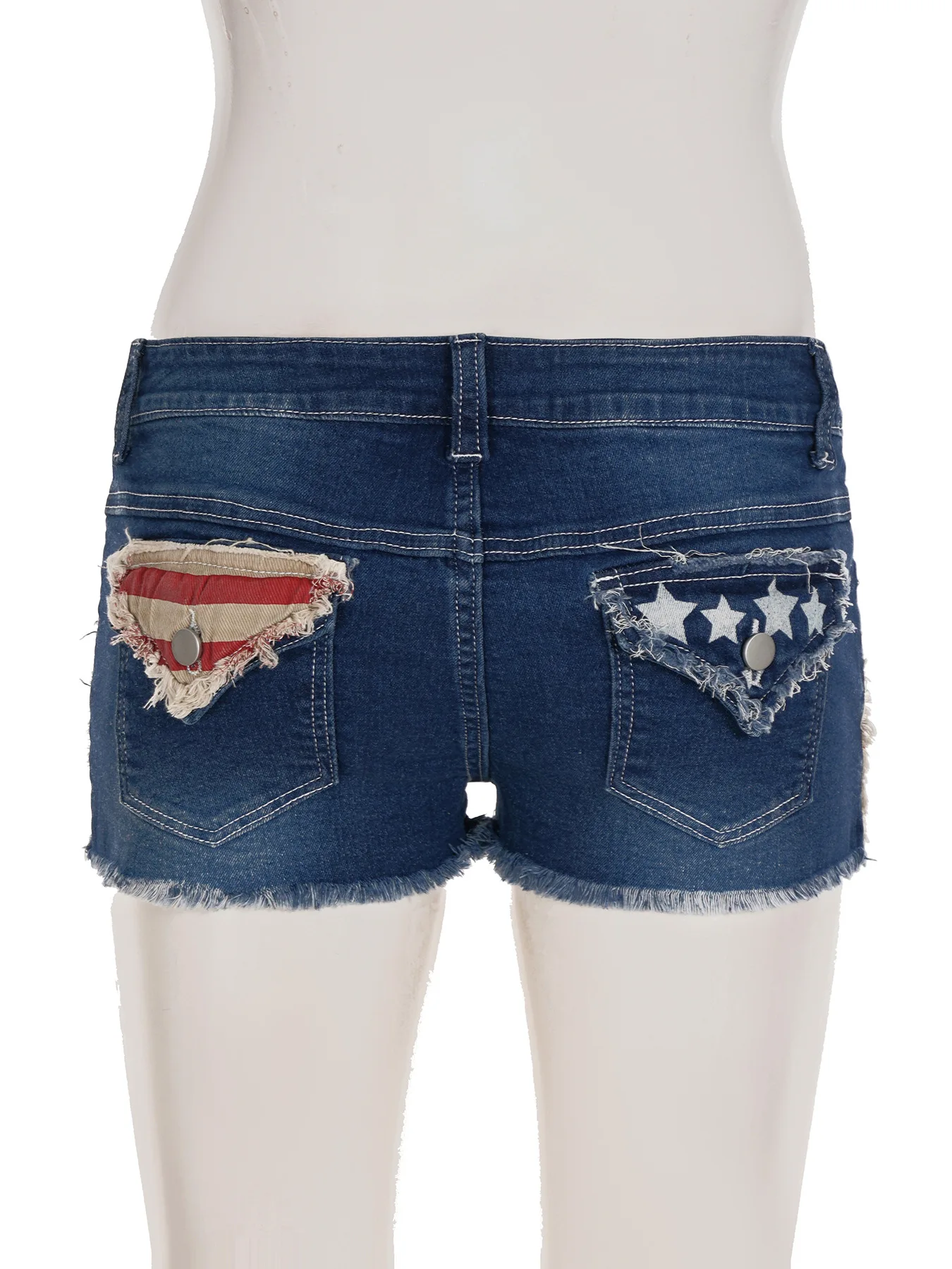 Pantaloncini jeans a vita bassa con stampa bandiera Spice Girls Pantaloncini da donna avvolti sui fianchi con bordo ruvido