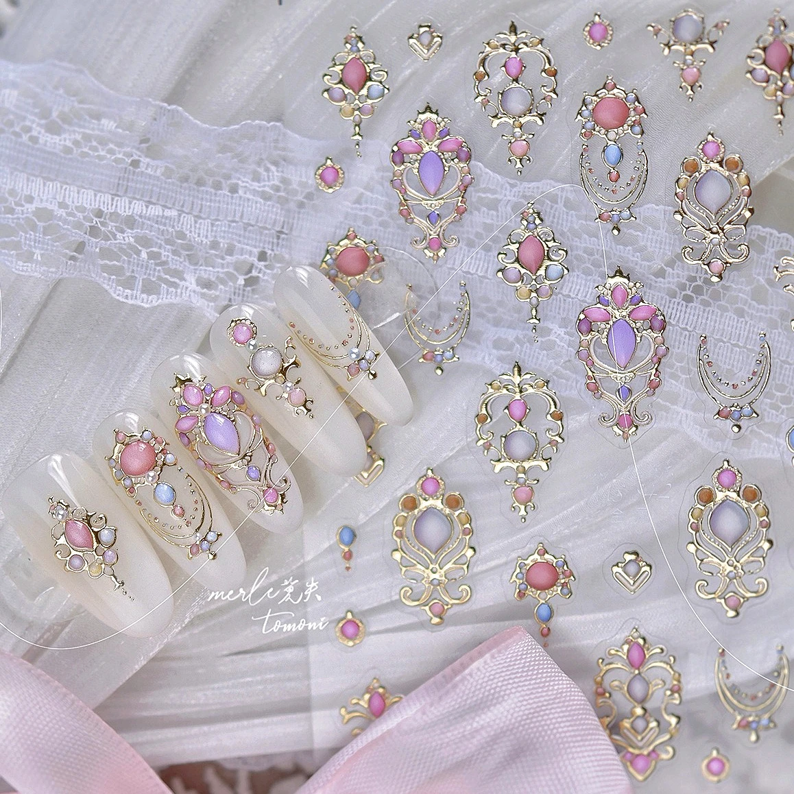 Metall Böhmen Ethno-Stil Muster Linie Edelstein Stern Liebe Herz Schmetterling Fotorahmen Uhr Planet Mond Nail Art Aufkleber Aufkleber