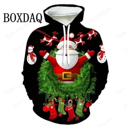 Cute Funny Santa Claus 3D Print Sweatshirt Winter Christmas Patter Hoodies Women Fashion Casual Hooded Women Christmas Party Top