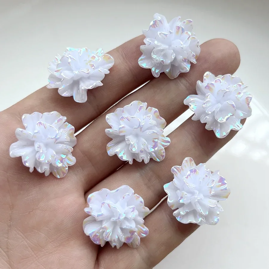10pcs White ab 22mm flower Flat back DIY accessories Hair jewelry Making Phone decoration Scrapbook arts and crafts decoration