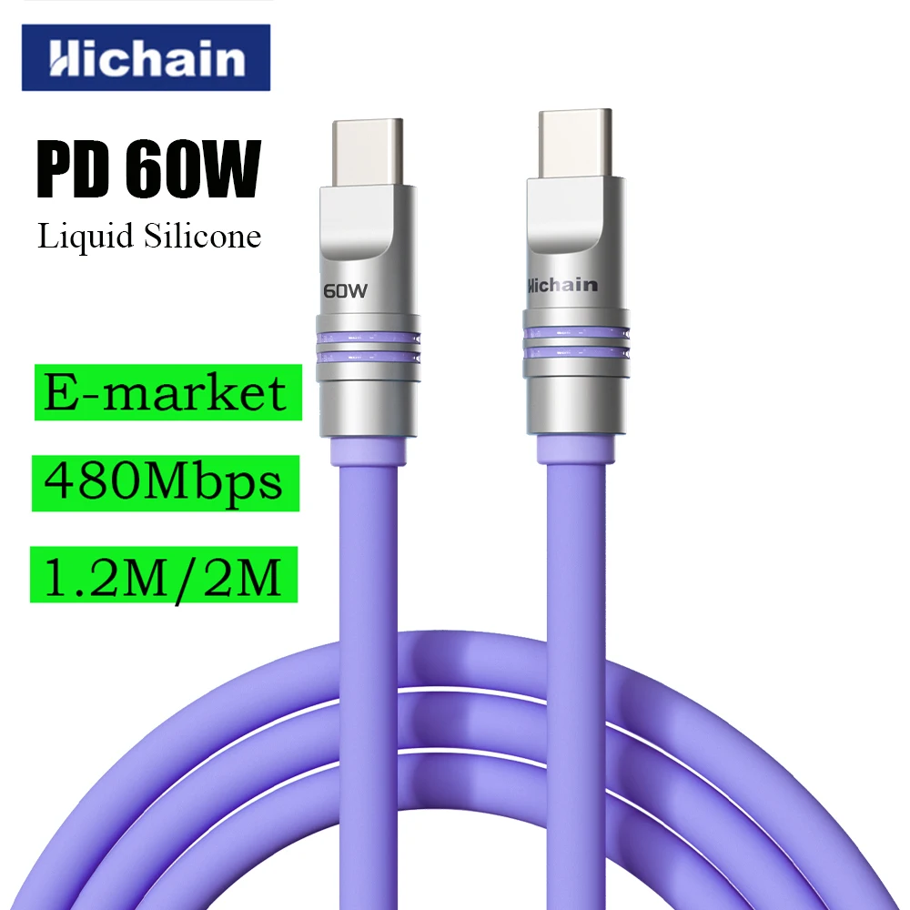 

Hichain PD60W USB C TO C Кабель для быстрой зарядки для Iphone, ноутбуков, планшетов 1,2 м/2 м для Samsung, Xiaomi, кабель для зарядки Huawei
