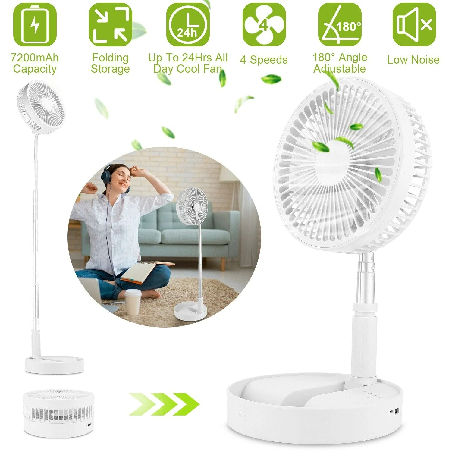 

Enhanced Compact Foldable Telescopic USB Rechargeable Floor Fan - Ultimate Portable Stand Fan with Maximum Cooling Comfort - Ide