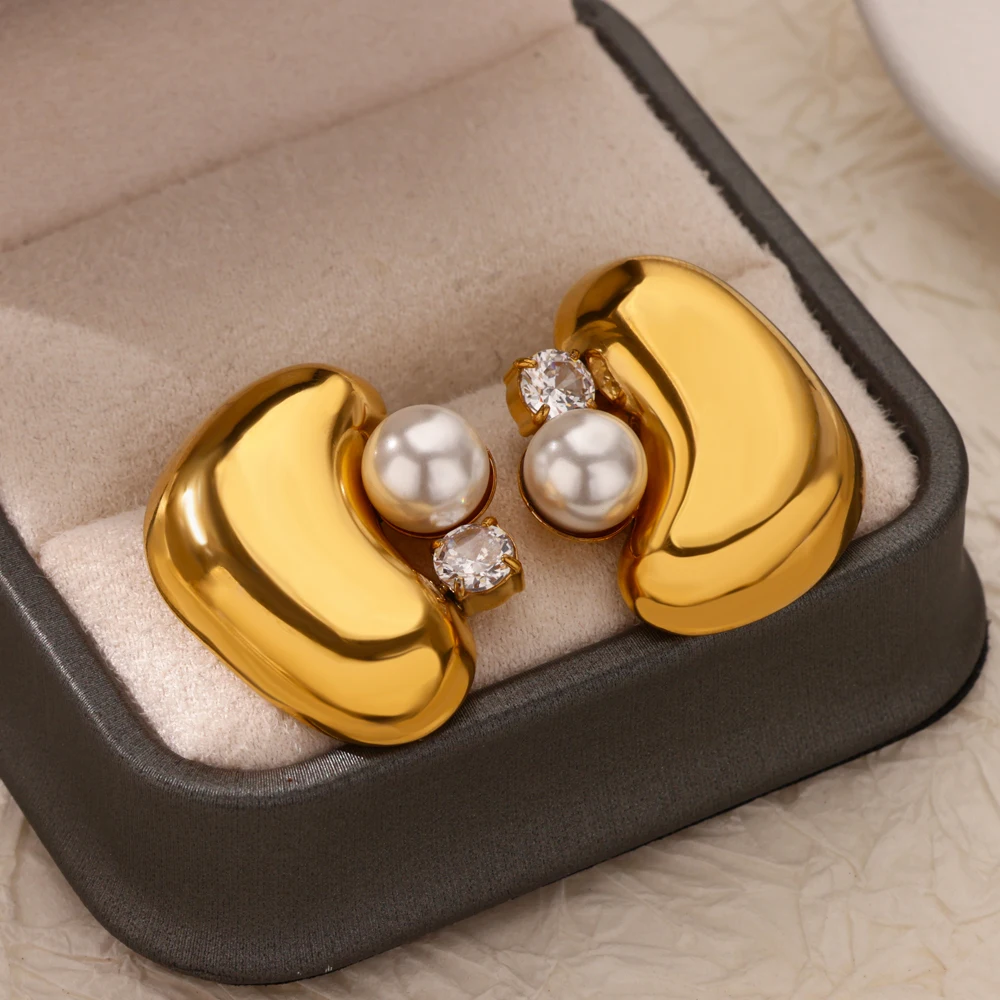Gold Color Irregular Beans Earrings for Women Stainless Steel Stud Earrings 2025 Trending Piercing Wedding Jewelry Gift