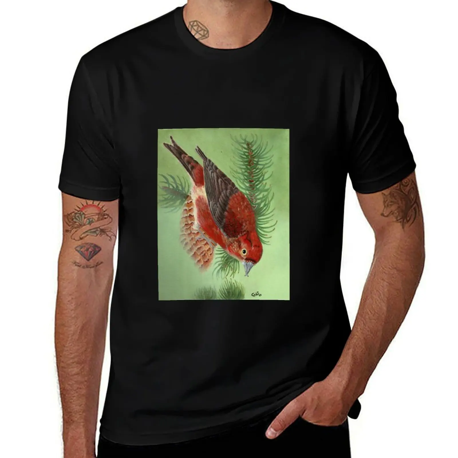 

Red crossbill in coniferous forest T-Shirt summer tops Short sleeve tee kawaii clothes mens t shirt