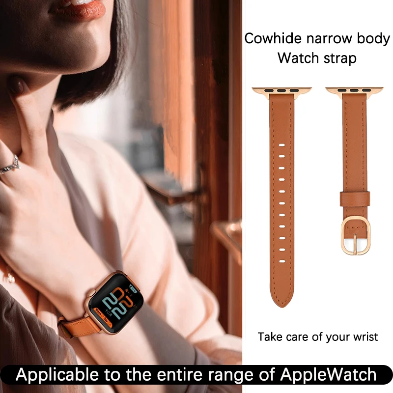 Slim Leather Strap For Apple Watch Band Ultra 49mm 44mm 42mm 38mm 41mm 45mm Women Bracelet for iWatch Series se 8 7 6 5 4 3 2 1