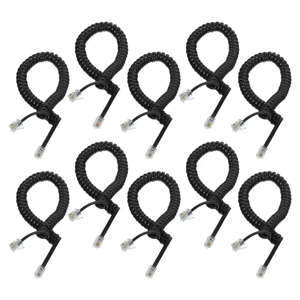 10pcs Replacement Cable Telephone Cord Coiled for Landlines Phone Cables Black Wire Spiral Spring Stable Transmission