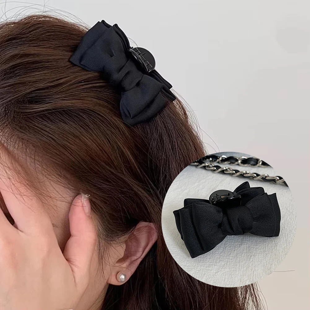 1PC Black Bow Princess Small Hair Claw Clamp Head Grab Clip Women Girl Hair Side Clip Forehead Bangs Hair Clip Styling Headdress