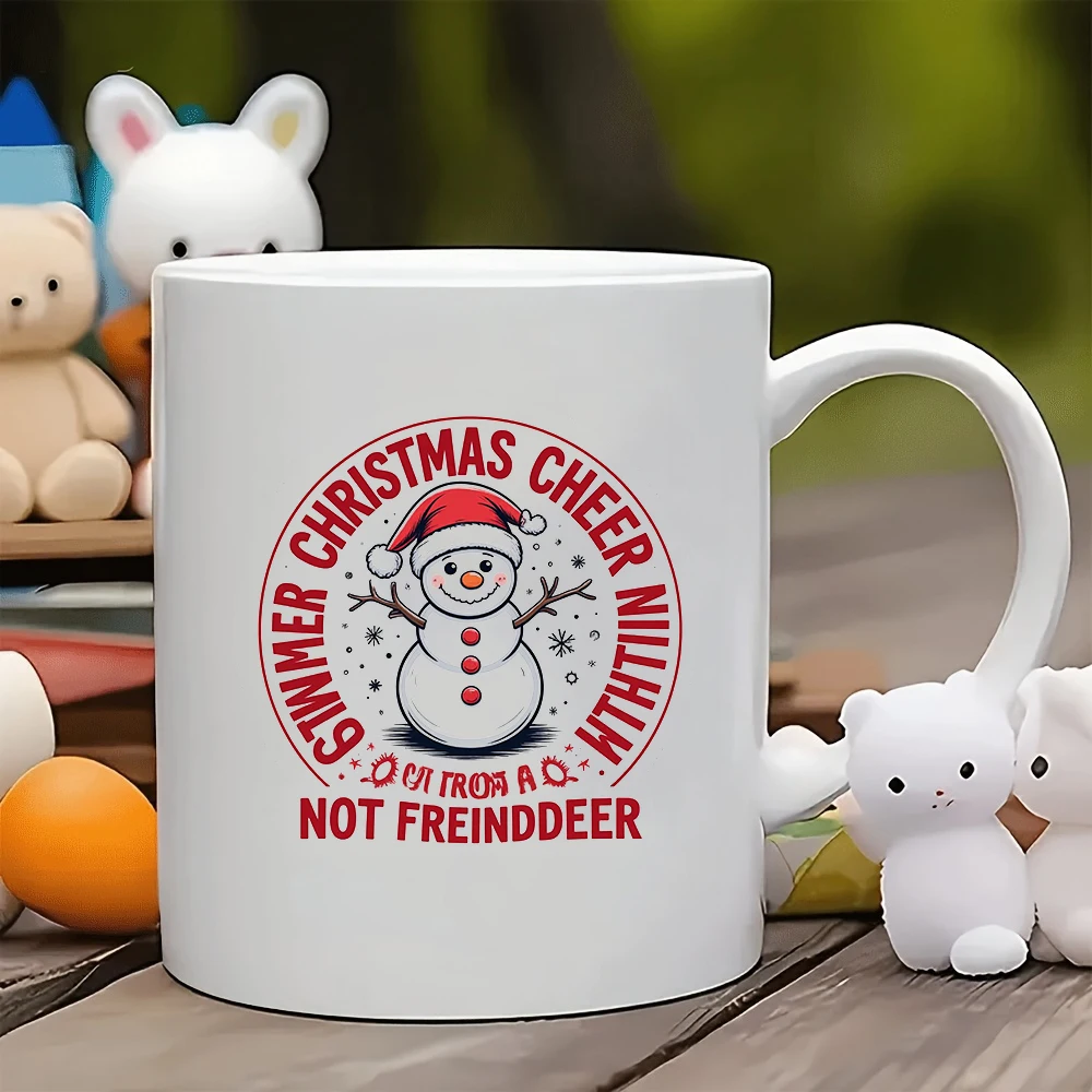 Taza de 11oz + pegatina de sombrero de muñeco de nieve de dibujos animados + regalo festivo de ambiente navideño para niños, taza de café familiar para el hogar y la Oficina