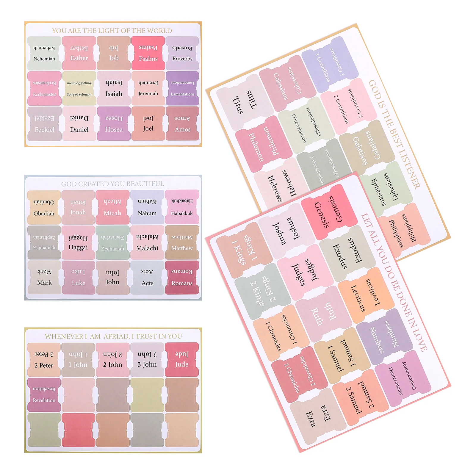 

5 Sheets Bible Index Tags Laminated Book Tabs for Page Dividers Study Supplies Accessories Miss