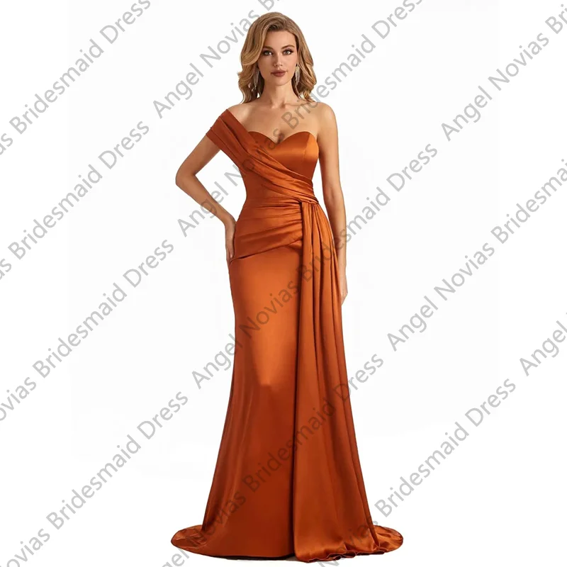 One Shoulder Burnt Orange Bridesmaid Dresses with Side Skirt Customized Evening Prom Party Gowns Robes Invitee Mariage