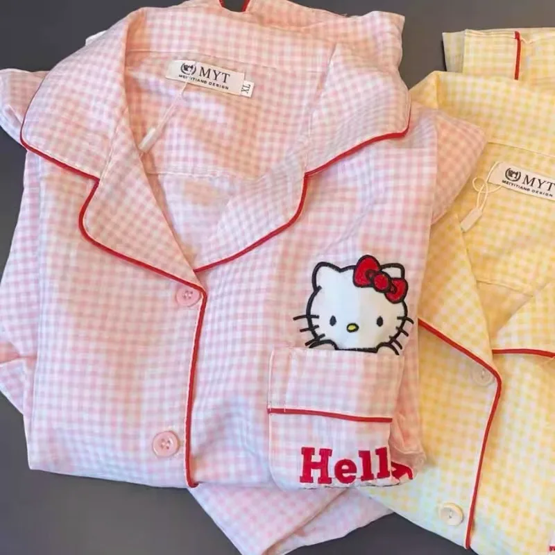 

New Anime Sanrio Short Pajamas Hello Kitty Kuromi Kawaii Cartoon Loose Sleepwear Pajamas Sets Short Clothes Girl Birthday Gifts