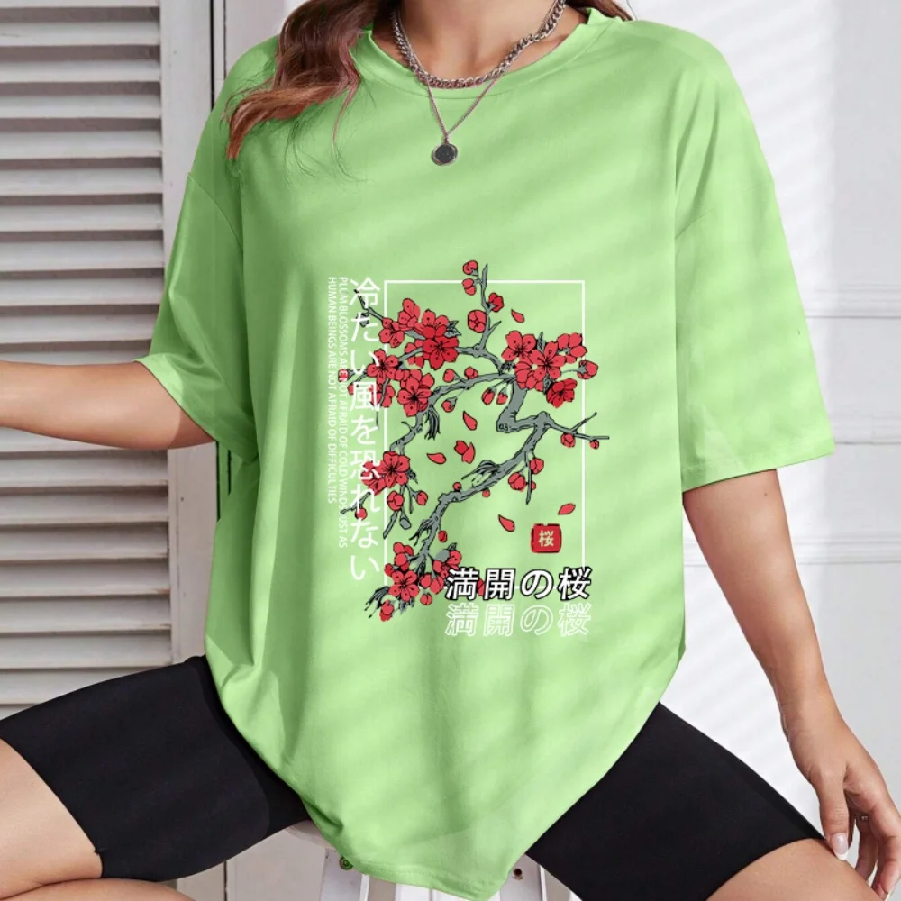 1 Pieza de Adhesivo Termoadhesivo de Vinilo con Diseño de Rama de Flor de Cerezo Rojo Vibrante con Pétalos y Texto en Inglés 'Full Bloom Sakura', Lavable