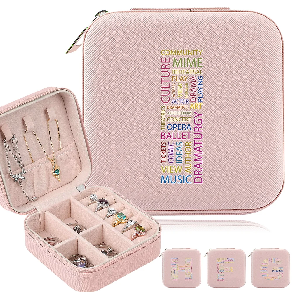 

Portable Jewelry Storage Box Women's Jewel Organizer Case Text Pattern Series New Zippered Travel Necklace Ring Jewels Boxes