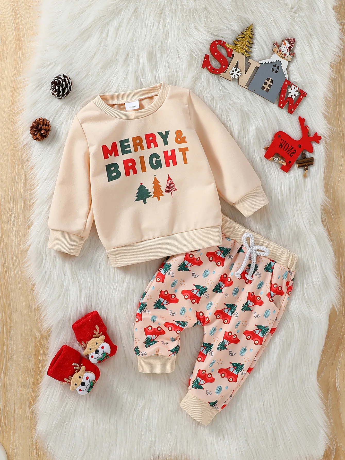 2Pcs Baby Boys Autumn/Spring Long Sleeve Printing Christmas Trees  Seatshirt Set For 2024 New Style  Christmas