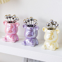 7Pcs Luxury Scandinavian Bear Fruit Forks Set - 304 Stainless Steel with Ceramic Holder, Minimalist Tableware for Gift & Home