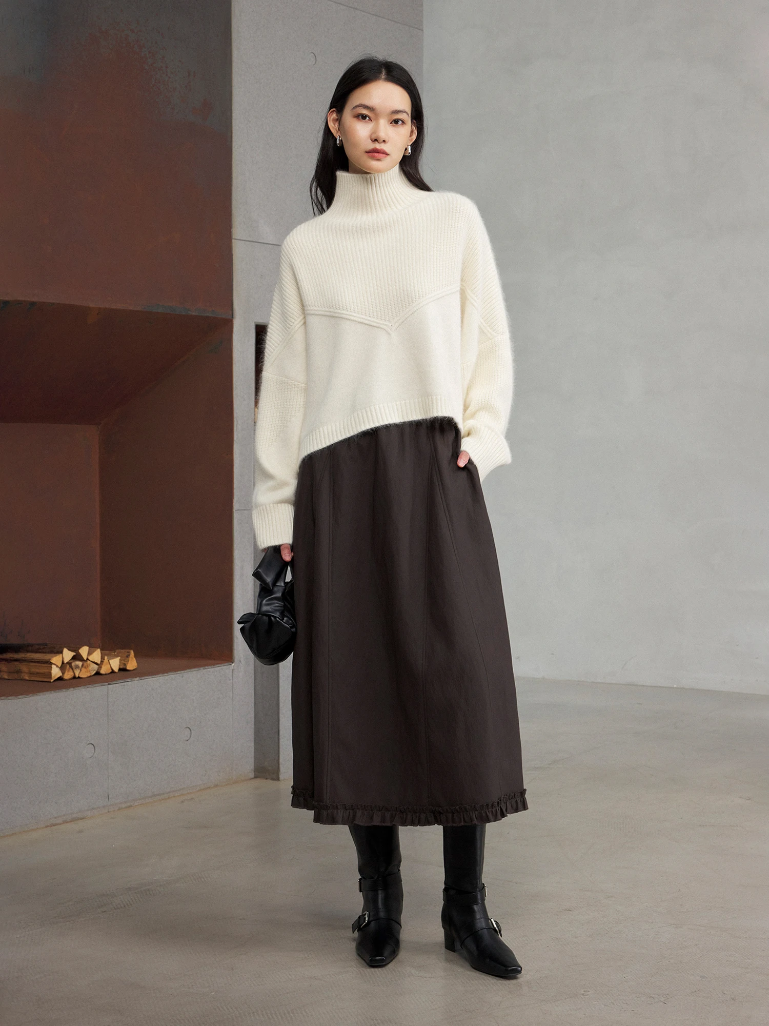 

CLMX Loose Fit High Collar Long Sve Knitted Sweater Easy Wear Casual Sle Women's Faion Winter Season Nylon Blend