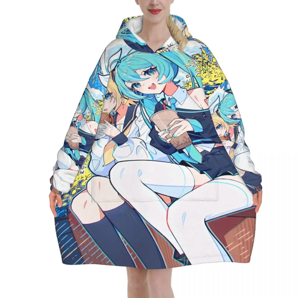 

Одеяло Хацунэ Мику, толстовка большого размера, носимый свитшот, одеяло, теплые подарки для женщин, девочек, подруг